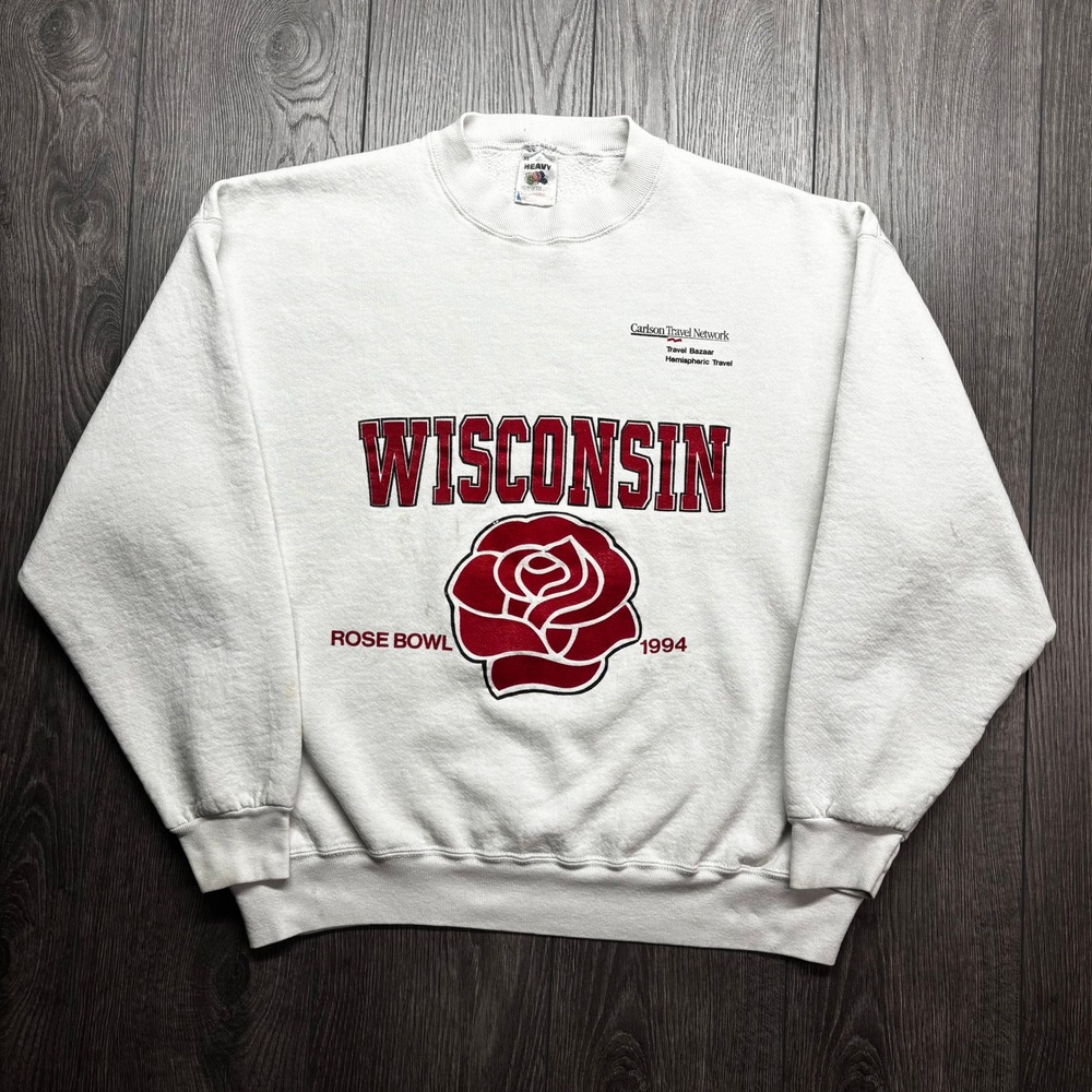Vintage Wisconsin Rose Bowl 1994 Sweatshirt Mens XL White Fruit of the Loom USA